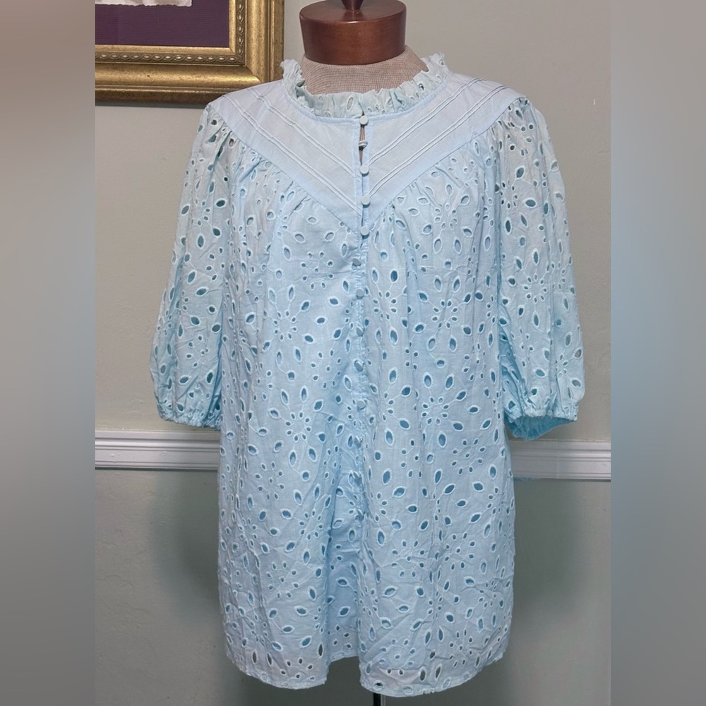 NWT Pretty Garden Eyelet Puff Sleeve Top • XL - Picture 7 of 12